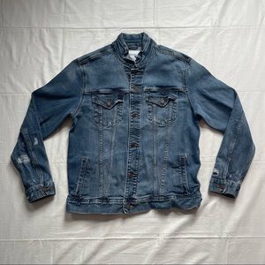 Old Navy Distressed Denim Jacket Blue Medium Wash